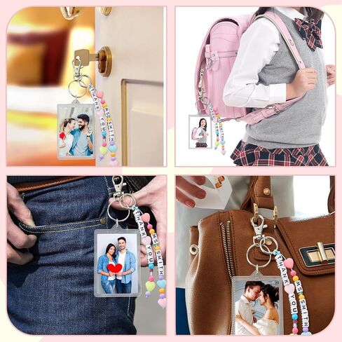 30 Set Graduation Acrylic Photo Insert Keychain Acrylic Picture Keychain Blanks Personalized DIY Blank Keychain Set with Adjustable Letter Heart Shape and Transparent Beads for Craft Graduation Gifts in Saudi Arabia