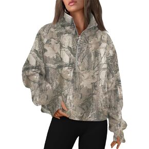 Womens Camo Half Zip Hoodies Fleece Cropped Pullover Sweatshirts Quarter Zipper Fall Winter Outfits Clothes 2025 in Kuwait