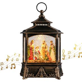 فانوس عيد الميلاد المهد سنو غلوب - المهد سنو غلوب المقتنيات الموسيقية مضاءة عيد الميلاد الثلوج دوامة بريق المياه غلوب فانوس الغناء ديكور عيد الميلاد 2024 بني جديد in Kuwait