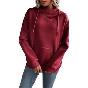 سويت شيرت نسائي بقلنسوة عصري متقاطع ورقبة غير متماثلة وأكمام طويلة بلوفر علوي فضفاض مع جيب in Kuwait