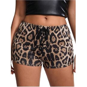 SHENHE Women's Sexy Animal Print Low Rise Y2k Shorts Lace Up Hot Pants Rave Booty Shorts in Kuwait