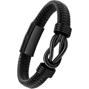 Braided Leather Bracelet for Men Black with Stainless Steel Clasp - Perfect for Everyday Wear & Gifts Christmas & Valentine's Day in Saudi Arabia