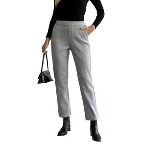 Women's Wool Blend Vintage Tweed Soft Winter Pants Fleece Lined Thermal Pull on Cropped Dress Trouser in Saudi Arabia