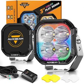 Auxbeam Color Play Series 3 Inch RGB LED Ditch Lights 7 Colors Gradient with Black Protective Light Covers Bundle RGBW Color Changing Ambient Lighting Off Road Spot Light Pods in Saudi Arabia