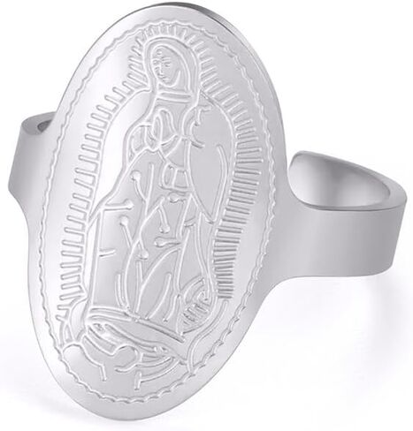 Virgin Mary Ring Our Lady of Miracles Rare Catholic Band Ring Stainless Steel Religion Open Finger Ring Faith Lady of Guadalupe Religious Gifts Jewelry for Women Men Best Friend Xmas Comfort Fit in Saudi Arabia