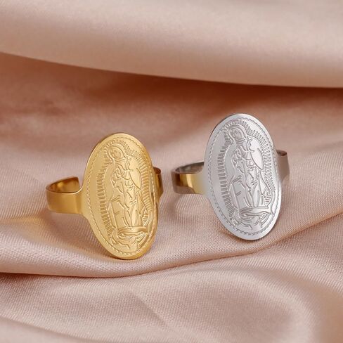 Virgin Mary Ring Our Lady of Miracles Rare Catholic Band Ring Stainless Steel Religion Open Finger Ring Faith Lady of Guadalupe Religious Gifts Jewelry for Women Men Best Friend Xmas Comfort Fit in Saudi Arabia