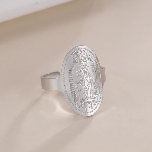 Virgin Mary Ring Our Lady of Miracles Rare Catholic Band Ring Stainless Steel Religion Open Finger Ring Faith Lady of Guadalupe Religious Gifts Jewelry for Women Men Best Friend Xmas Comfort Fit in Saudi Arabia