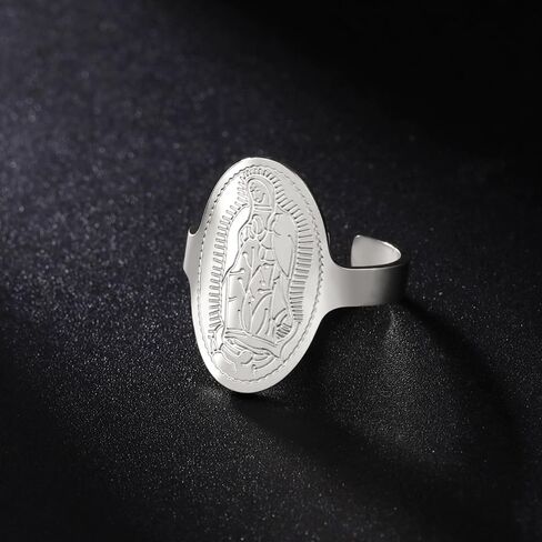 Virgin Mary Ring Our Lady of Miracles Rare Catholic Band Ring Stainless Steel Religion Open Finger Ring Faith Lady of Guadalupe Religious Gifts Jewelry for Women Men Best Friend Xmas Comfort Fit in Saudi Arabia