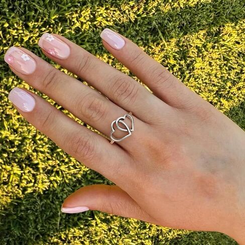 1pc Simple Unique Sterling Silver Big Double Heart Ring elegant women's fine jewelry Valentine's Day birthday gift daily wear in Saudi Arabia