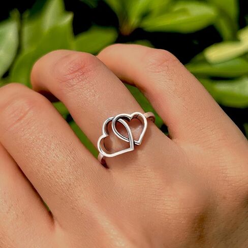 1pc Simple Unique Sterling Silver Big Double Heart Ring elegant women's fine jewelry Valentine's Day birthday gift daily wear in Saudi Arabia