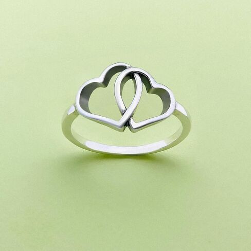 1pc Simple Unique Sterling Silver Big Double Heart Ring elegant women's fine jewelry Valentine's Day birthday gift daily wear in Saudi Arabia