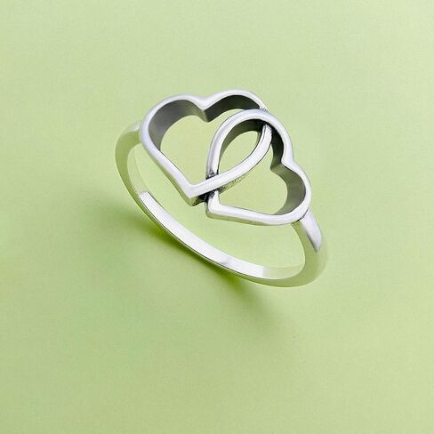 1pc Simple Unique Sterling Silver Big Double Heart Ring elegant women's fine jewelry Valentine's Day birthday gift daily wear in Saudi Arabia