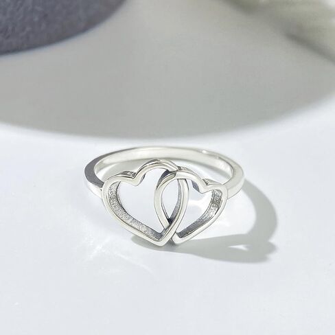 1pc Simple Unique Sterling Silver Big Double Heart Ring elegant women's fine jewelry Valentine's Day birthday gift daily wear in Saudi Arabia