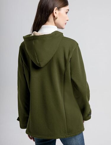 Flygo Women Sherpa Lined Hoodie Jacket Toggle Duffle Coat Warm Hooded Fleece Jackets Fall Winter Coats in Kuwait