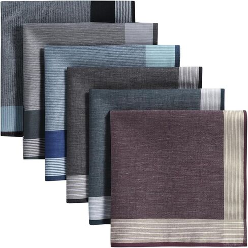 HOULIFE Handkerchiefs for Men, Soft Cotton Men's Hankies with Striped Pattern Handkerchief in Assorted Colors 6PCS 16.9″ in Saudi Arabia