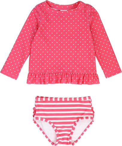 RuffleButts Baby/Toddler Girls Pastel Floral Long Sleeve UPF 50+ Rash Guard Bikini Swimsuit - 3-6m in Kuwait