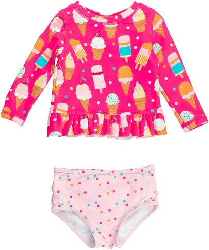 RuffleButts Baby/Toddler Girls Pastel Floral Long Sleeve UPF 50+ Rash Guard Bikini Swimsuit - 3-6m in Kuwait