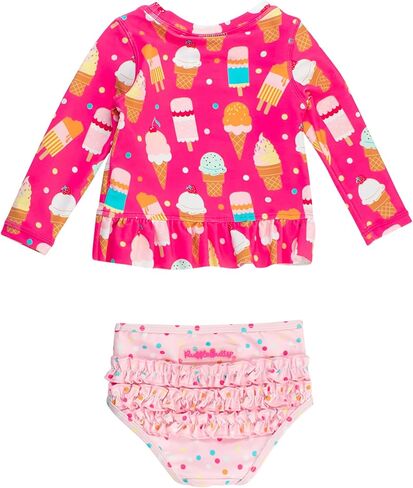 RuffleButts Baby/Toddler Girls Pastel Floral Long Sleeve UPF 50+ Rash Guard Bikini Swimsuit - 3-6m in Kuwait