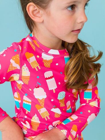 RuffleButts Baby/Toddler Girls Pastel Floral Long Sleeve UPF 50+ Rash Guard Bikini Swimsuit - 3-6m in Kuwait