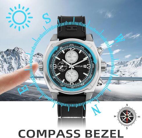 Men's Military Tactical Titanium Watch 44.5mm, Solar-Powered, Sapphire Field Quartz Wrist Watches, Chronograph, 150bar, Day, Alarm, Super Luminous in Saudi Arabia