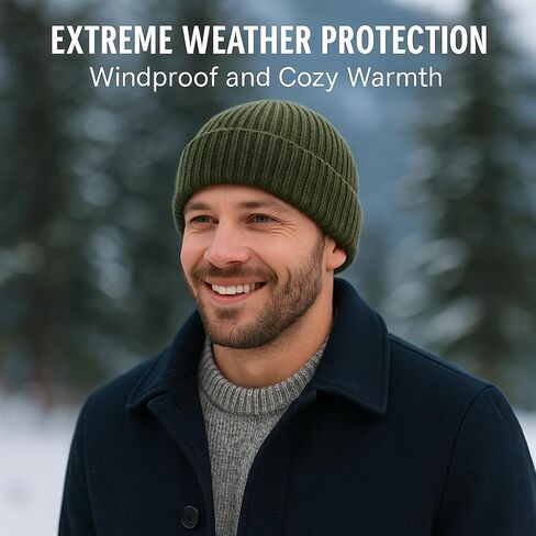 Oversized L/XL/XXL Merino Wool Beanie Hat for Men Big Head Cuffed Watch Cap Warm Soft Knit Winter Hat in Saudi Arabia