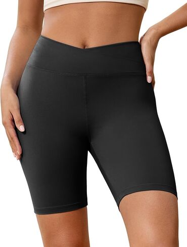 Crossover Biker Shorts for Women Criss Cross High Waisted Active Yoga Workout Athletic Gym Shorts in Saudi Arabia