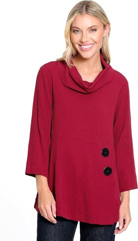 Ali Miles womens Woven Pucker Fabric Tunic Cowl Neck Button Details in Kuwait