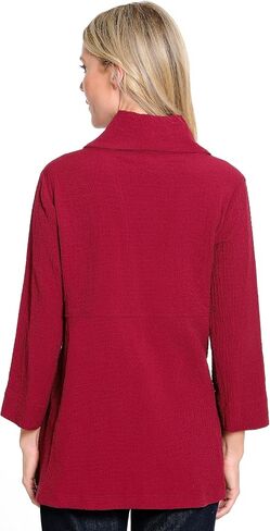 Ali Miles womens Woven Pucker Fabric Tunic Cowl Neck Button Details in Kuwait