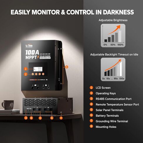 LiTime 30 Amp MPPT 12V/24V/Auto DC Input Solar Charge Controller Build-in Bluetooth Module, Parameter Adjustable LCD Display LED Indicators Solar Panel in Kuwait