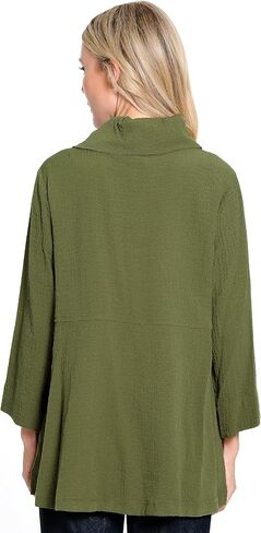 Ali Miles womens Woven Pucker Fabric Tunic Cowl Neck Button Details in Kuwait