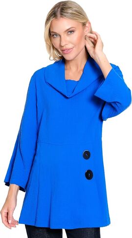 Ali Miles womens Woven Pucker Fabric Tunic Cowl Neck Button Details in Kuwait