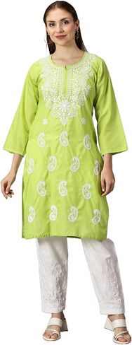 FCH, Fashionable Chikan Handikraft Women's Embroidered Cotton dress Chikankari kurta for women Tops kurti Set With Bottom in Saudi Arabia