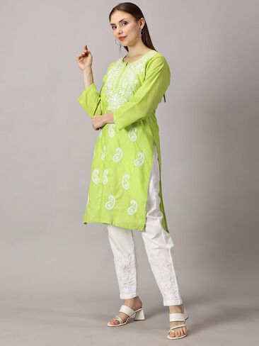 FCH, Fashionable Chikan Handikraft Women's Embroidered Cotton dress Chikankari kurta for women Tops kurti Set With Bottom in Saudi Arabia