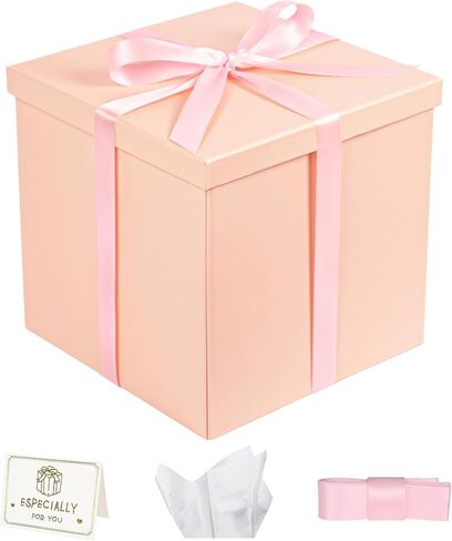 صندوق هدايا، علب هدايا سوداء مقاس 9 × 9 × 9 بوصات مع أغطية للهدايا، صندوق هدايا عيد ميلاد مربع مع شريط وبطاقة لحفلات الزفاف، وحفلات استقبال المولود الجديد، ووصيفة العروس، وعيد الميلاد، والذكرى السنوية in Kuwait