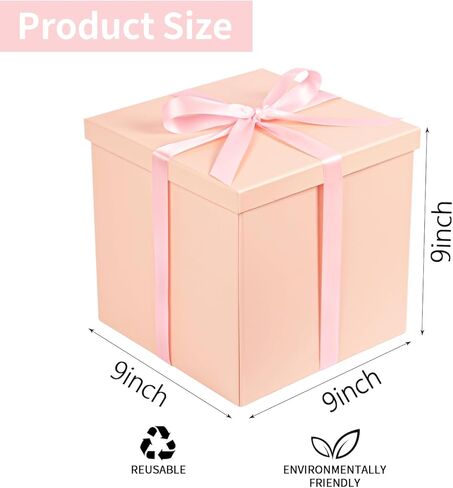 صندوق هدايا، علب هدايا سوداء مقاس 9 × 9 × 9 بوصات مع أغطية للهدايا، صندوق هدايا عيد ميلاد مربع مع شريط وبطاقة لحفلات الزفاف، وحفلات استقبال المولود الجديد، ووصيفة العروس، وعيد الميلاد، والذكرى السنوية in Kuwait