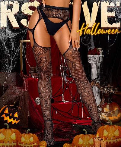 RSLOVE Women's Sexy Fishnet Stockings Thigh High Lace Garter Tights Suspender Crotchless Pantyhose in Kuwait
