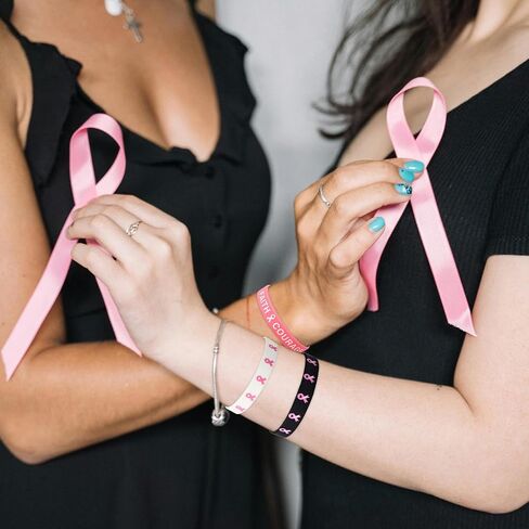 24pcs Breast Awareness Wristbands, 8 Style Elastic Silicone Pink Ribbon Bracelets with Hope Faith Strength Courage Inspiring Words for Women Charity Social Welfare Event Supply in Saudi Arabia