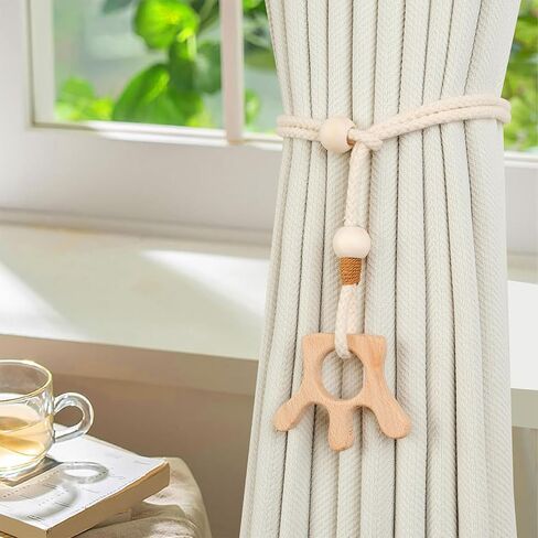 2 Pack Wooden Curtain Tiebacks - Animal Shaped Hand Carved Drapery Holdbacks, Decorative Window Accessories for Living Room, Bedroom (2, Elephant) in Saudi Arabia