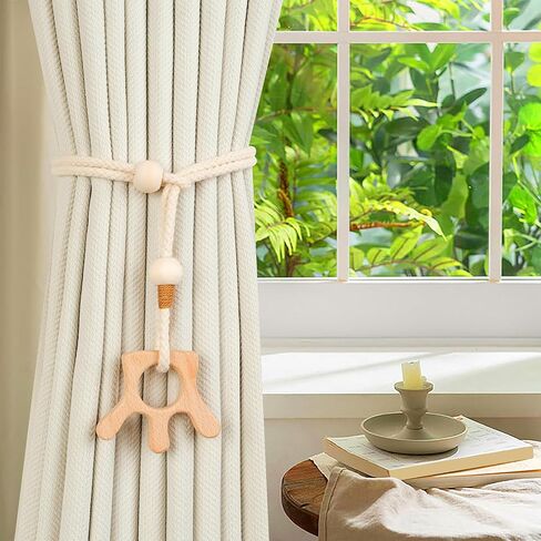 2 Pack Wooden Curtain Tiebacks - Animal Shaped Hand Carved Drapery Holdbacks, Decorative Window Accessories for Living Room, Bedroom (2, Elephant) in Saudi Arabia