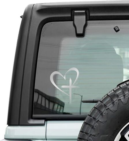 Love Cross Sticker Decal, Car Stickers and Decals, Decal Vinyl Sticker, Universal Car Accessories Exterior Decoration Cross Stickers Christian Compatible with Notebook, Car, Window (Silver) in Saudi Arabia