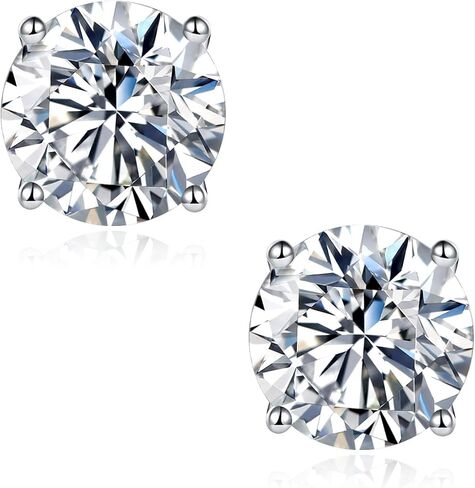 Imitation Diamond Moissanite Stud Earrings: 0.6-4ct 18K White Gold Plated 925 Sterling Silver Post Cartilage Earrings - Hypoallergenic Earrings for Women Men Sensitive Ears Piercing Studs in Saudi Arabia