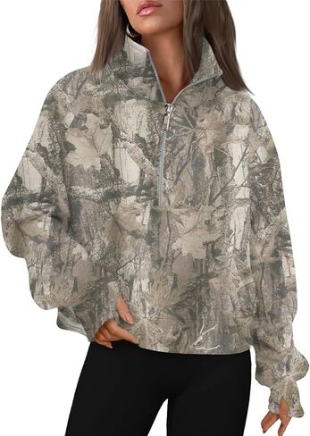 المرأة كامو نصف أغطية رأس بسحاب الصوف اقتصاص البلوز بلوزات ربع سستة الخريف الشتاء وتتسابق الملابس 2025 in Kuwait