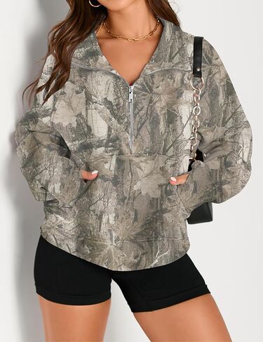 المرأة كامو نصف أغطية رأس بسحاب الصوف اقتصاص البلوز بلوزات ربع سستة الخريف الشتاء وتتسابق الملابس 2025 in Kuwait