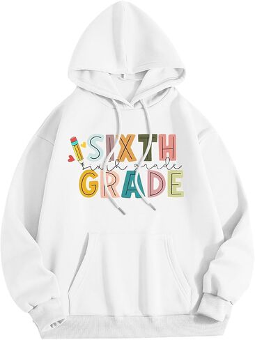Teacher Shirt Women's Sixth Grade Hoodie Cute Graphic Back To School Pocket Drop Shoulder Long Sleeve Hooded Sweatshirt in Saudi Arabia