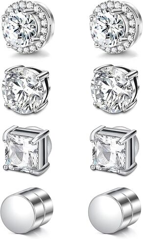 SIISPRI Magnetic Stud Earrings for Women Men, Non-piercing CZ Halo Studs, Hypoallergenic 18K Gold Plated Surgical Steel Clip on Stud Earrings Set for Sensitive Ears in Saudi Arabia