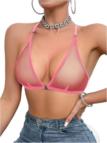SOLY HUX Women's Sheer Mesh Front Closure Bra Deep V Neck Wireless Push Up Lingerie Bralettes in Kuwait