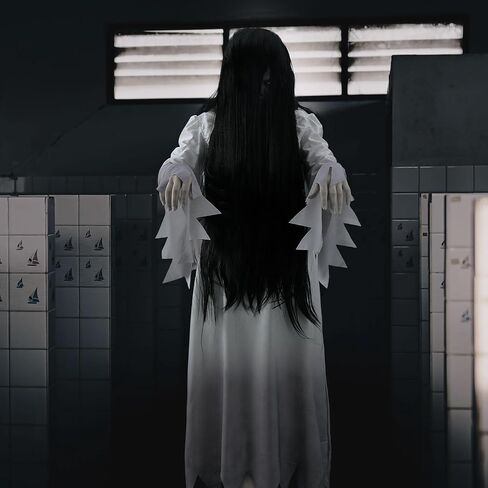 2 Pcs Halloween Women Gossamer Ghost Costume Set White Victorian Vintage Dress Gown Black Wig for Horror Cosplay in Saudi Arabia
