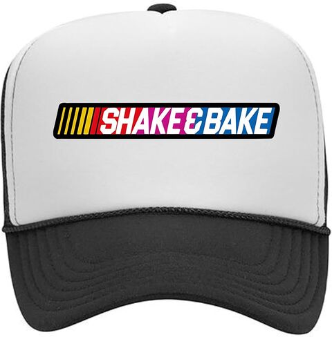 Ricky Bobby Racing Shake N Bake Foam Trucker Mesh Snapback Curved Bill Hat Cap Black & White Printed in Saudi Arabia