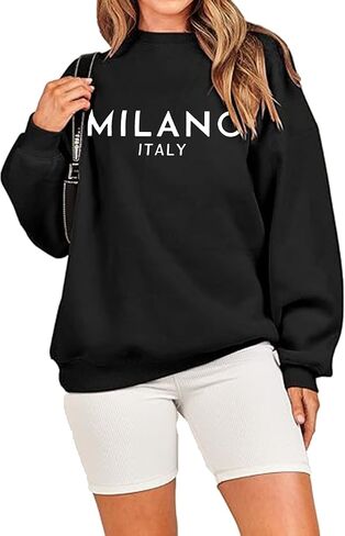 Zoyami المرأة Crewneck المتضخم البلوز ميلانو Preppy الجرافيك البلوز عادية فضفاضة طويلة الأكمام بلايز in Kuwait