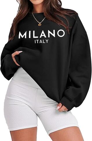 Zoyami المرأة Crewneck المتضخم البلوز ميلانو Preppy الجرافيك البلوز عادية فضفاضة طويلة الأكمام بلايز in Kuwait